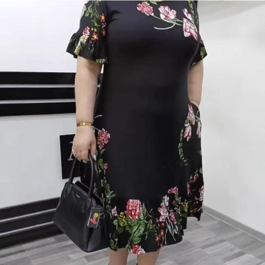 🌺Elegantní nadměrné šaty s potiskem a volánky
