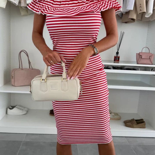 👗Elegantní dámské zeštíhlující šaty s volánky na ramenou - dokonalé křivky✨