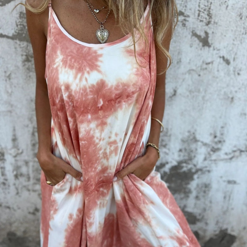 Dámské Tie Dye Gradient barva tištěné špagety popruh šaty