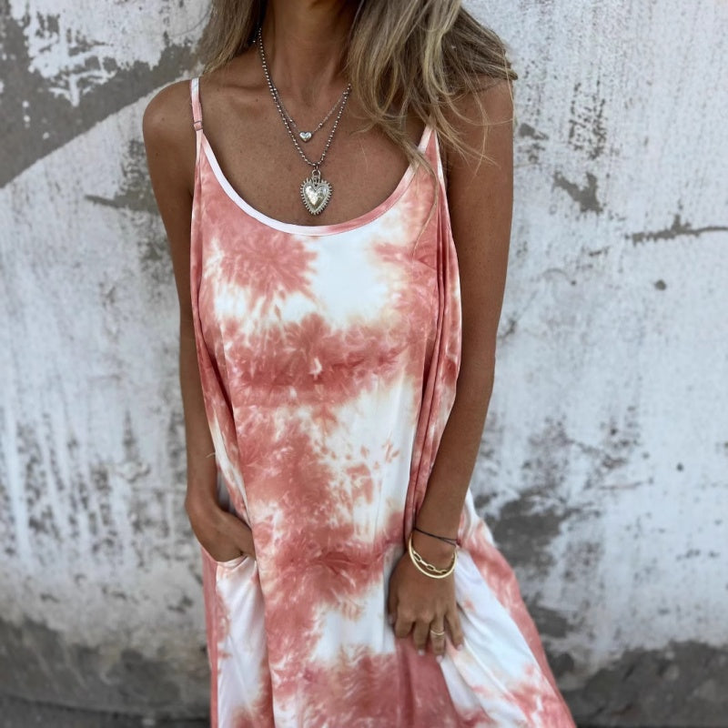 Dámské Tie Dye Gradient barva tištěné špagety popruh šaty