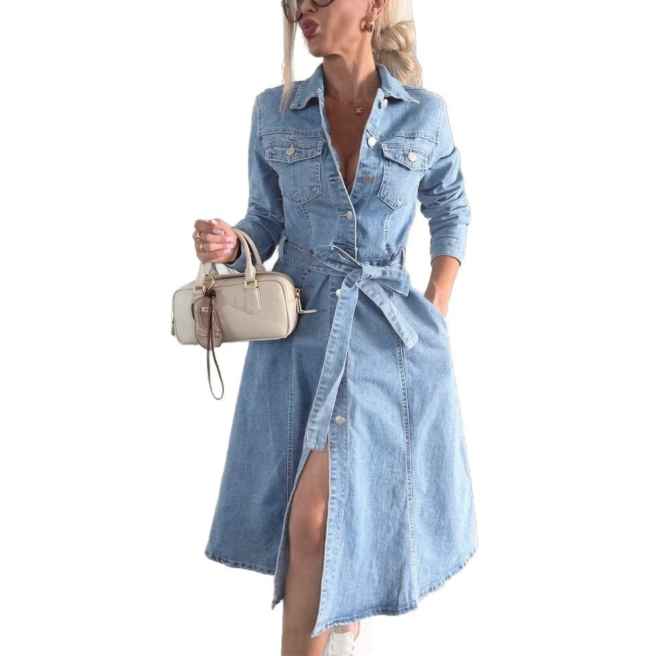 ✨Dámské džínové šaty s dlouhými rukávy na knoflíky👗