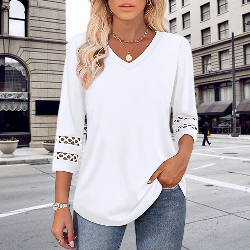 🌺[S-3XL]👚✨ Klasický jednobarevný top s výstřihem do V a 3/4 rukávy