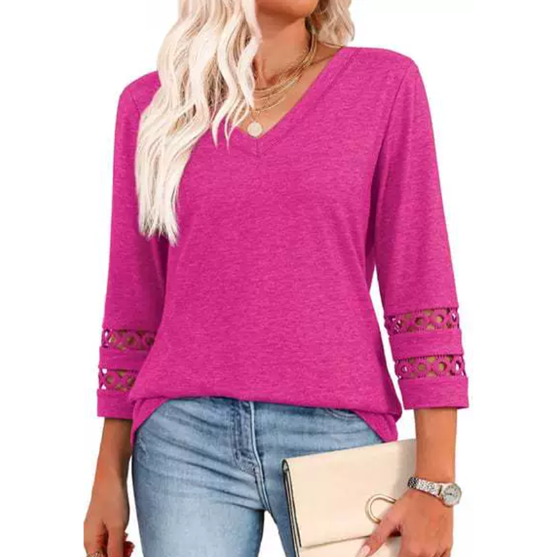 🌺[S-3XL]👚✨ Klasický jednobarevný top s výstřihem do V a 3/4 rukávy