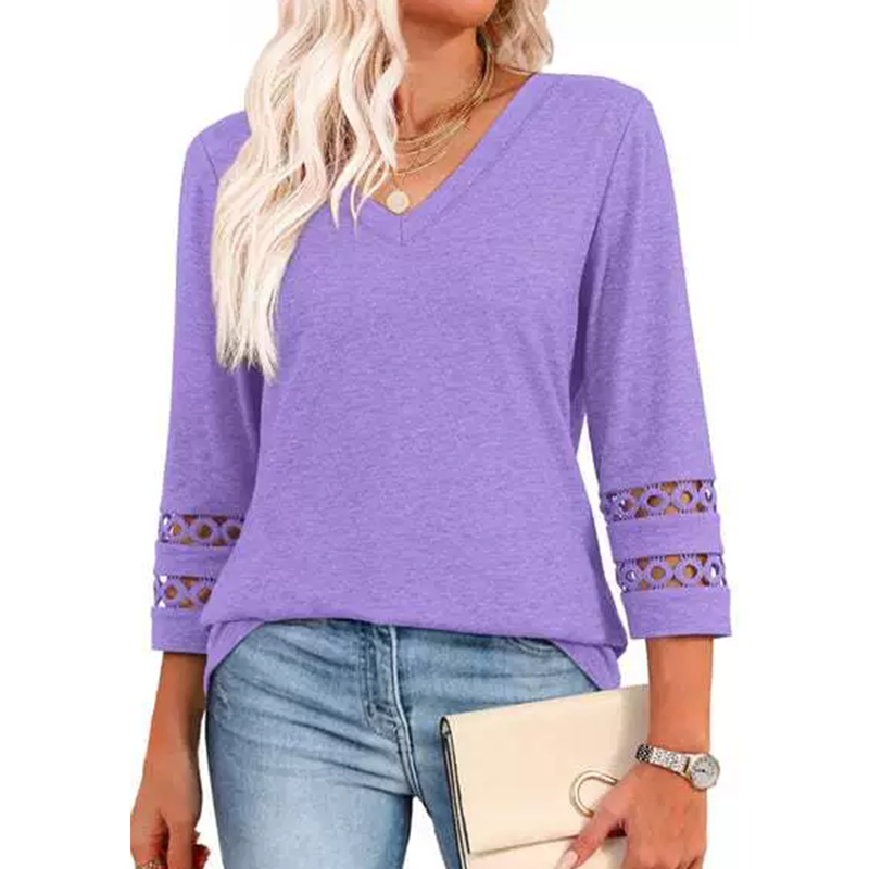 🌺[S-3XL]👚✨ Klasický jednobarevný top s výstřihem do V a 3/4 rukávy
