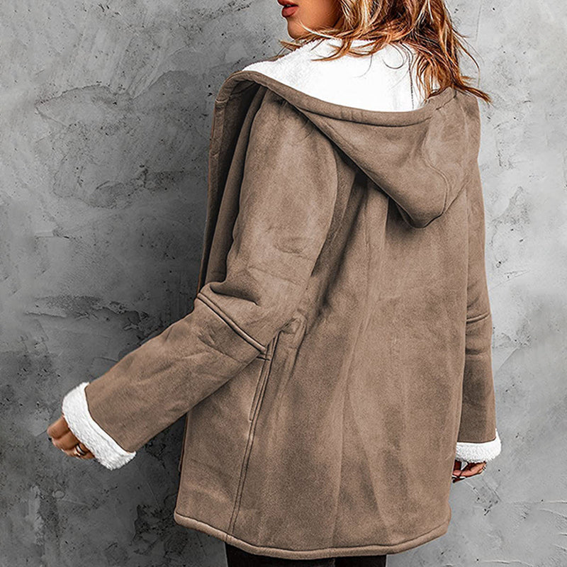 ❄️ Dámská semišová bunda s kapucí a plyšovou podšívkou 🧥💕