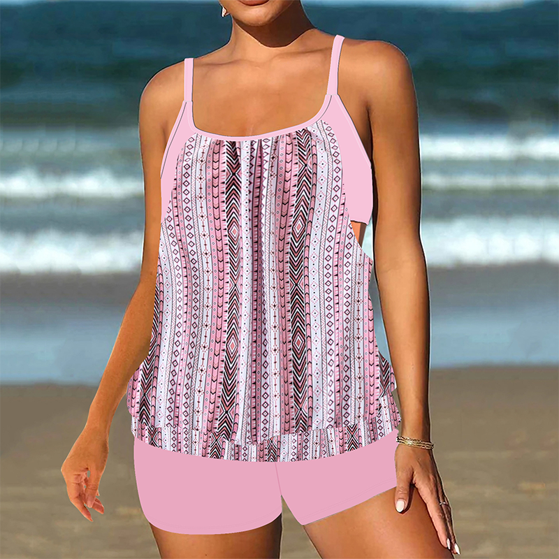 👗🌊Dvoudílné dámské plavky - top + kraťasy | Tričkový střih, ve velkých velikostech
