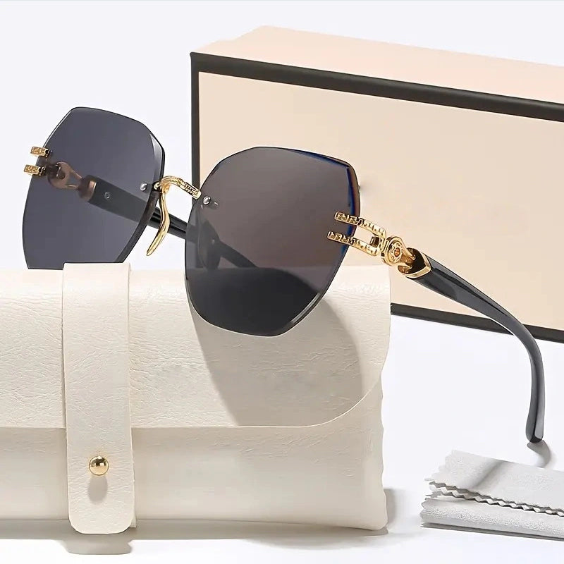 🕶️ Výrazné bezrámové sluneční brýle – minimalistická kovová obruba, ochrana UV400, lehké – platba na dobírku ✨
