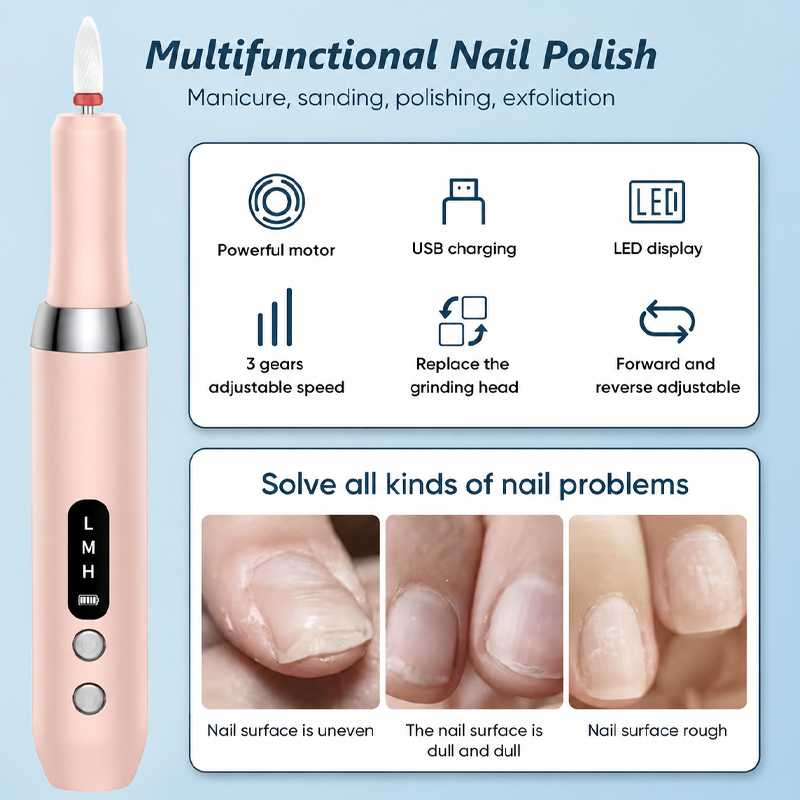 💅🔋 Bezdrátová elektrická manikúra s nabíjecím stojánkem – užijte si profesionální manikúru i doma! | Přenosná, dobíjecí, použitelná kdykoli ✨