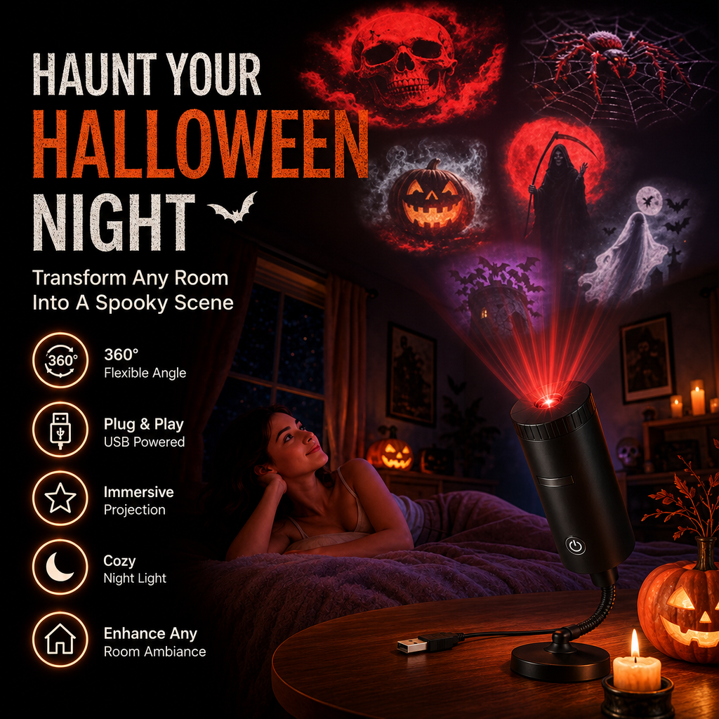 Plug-&-Play HD hvězdný projektor: Halloweenská sada 6 disků